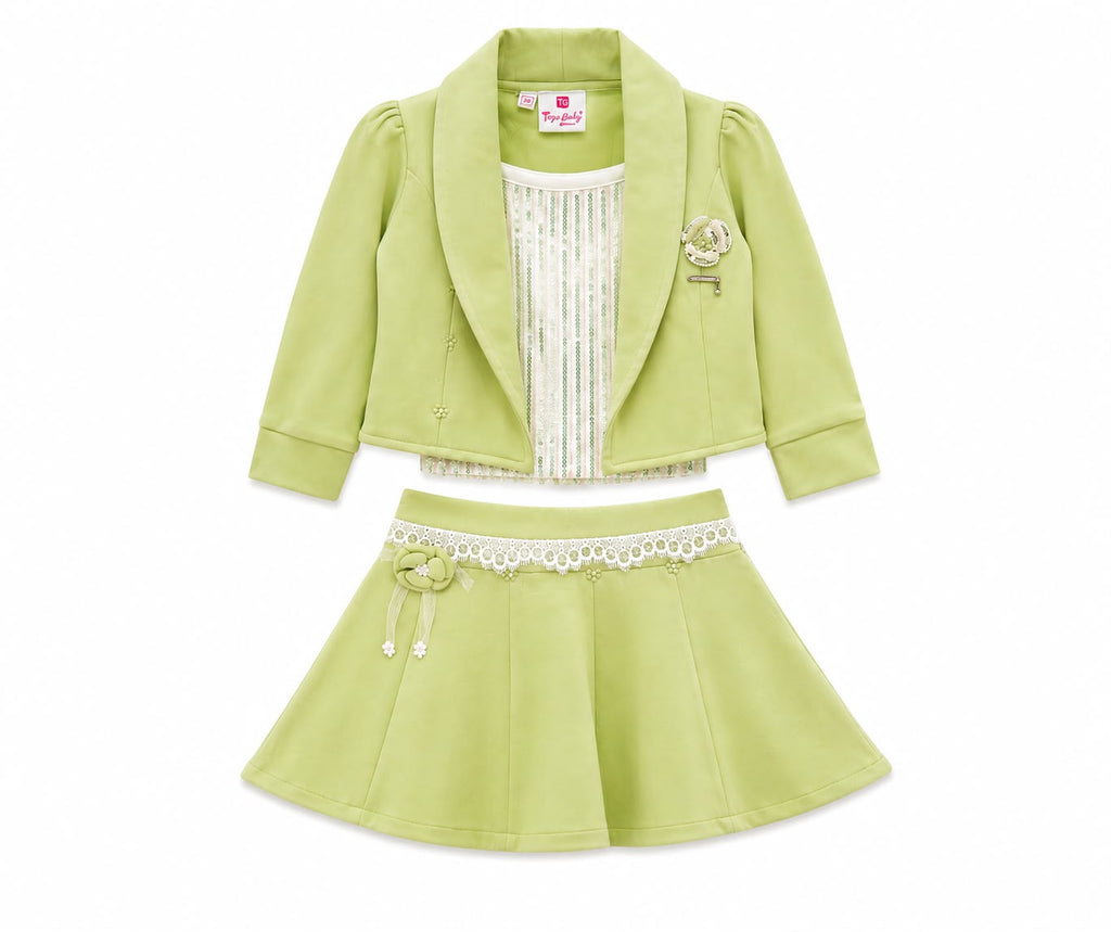 Girls Lime Green  jacket pleated cord set