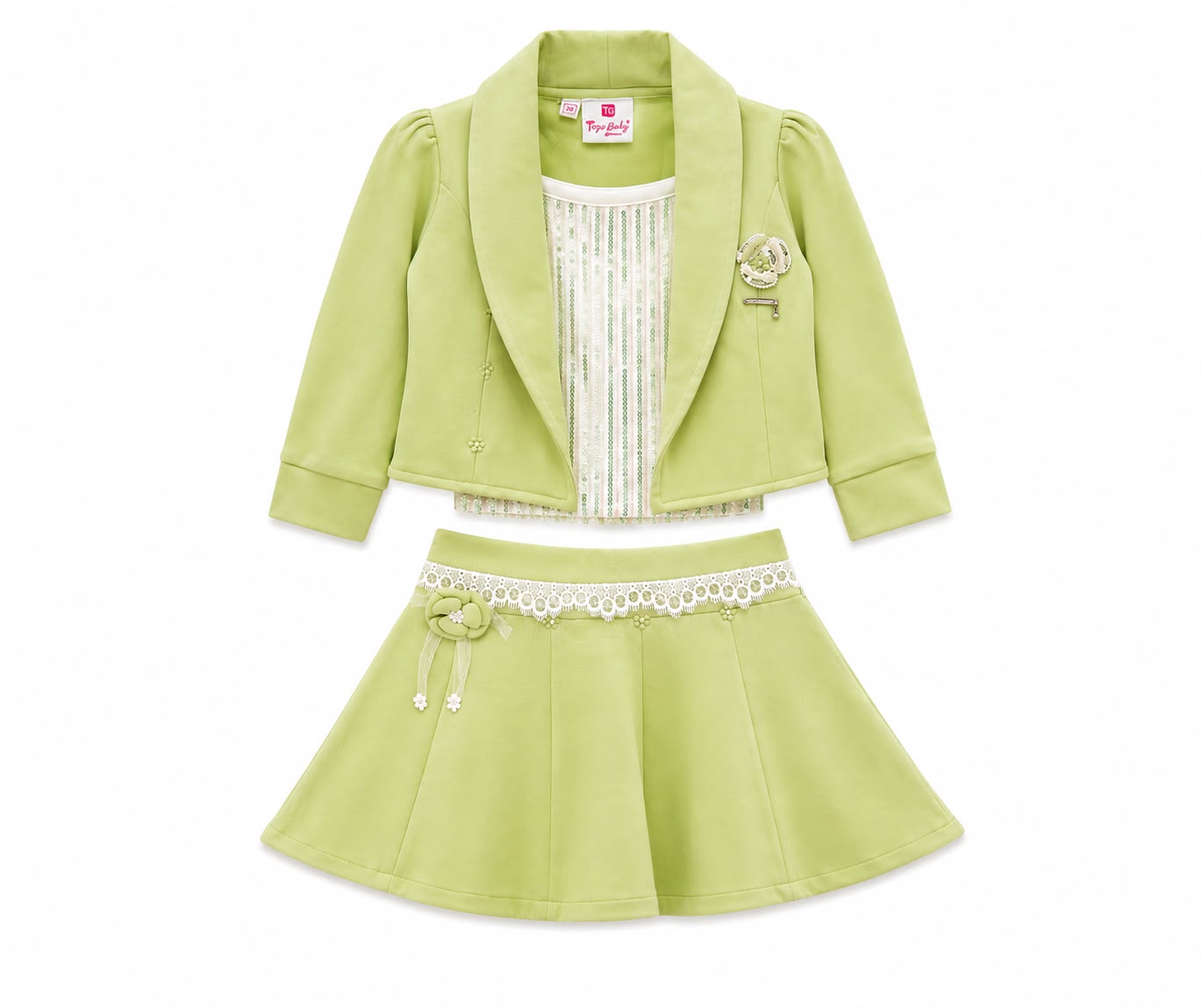 Girls Lime Green  jacket pleated cord set