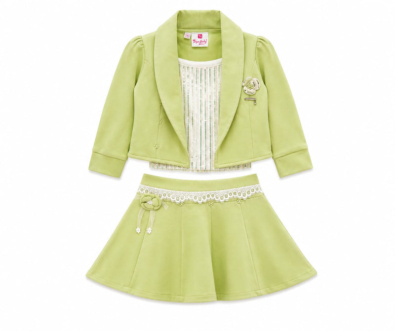 Girls Lime Green  jacket pleated cord set