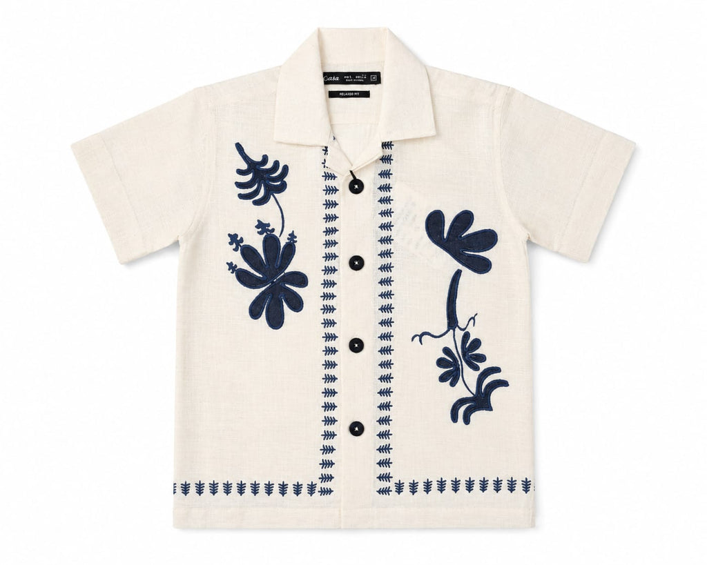 Boys Cream Short-Sleeve Floral Print Shirt