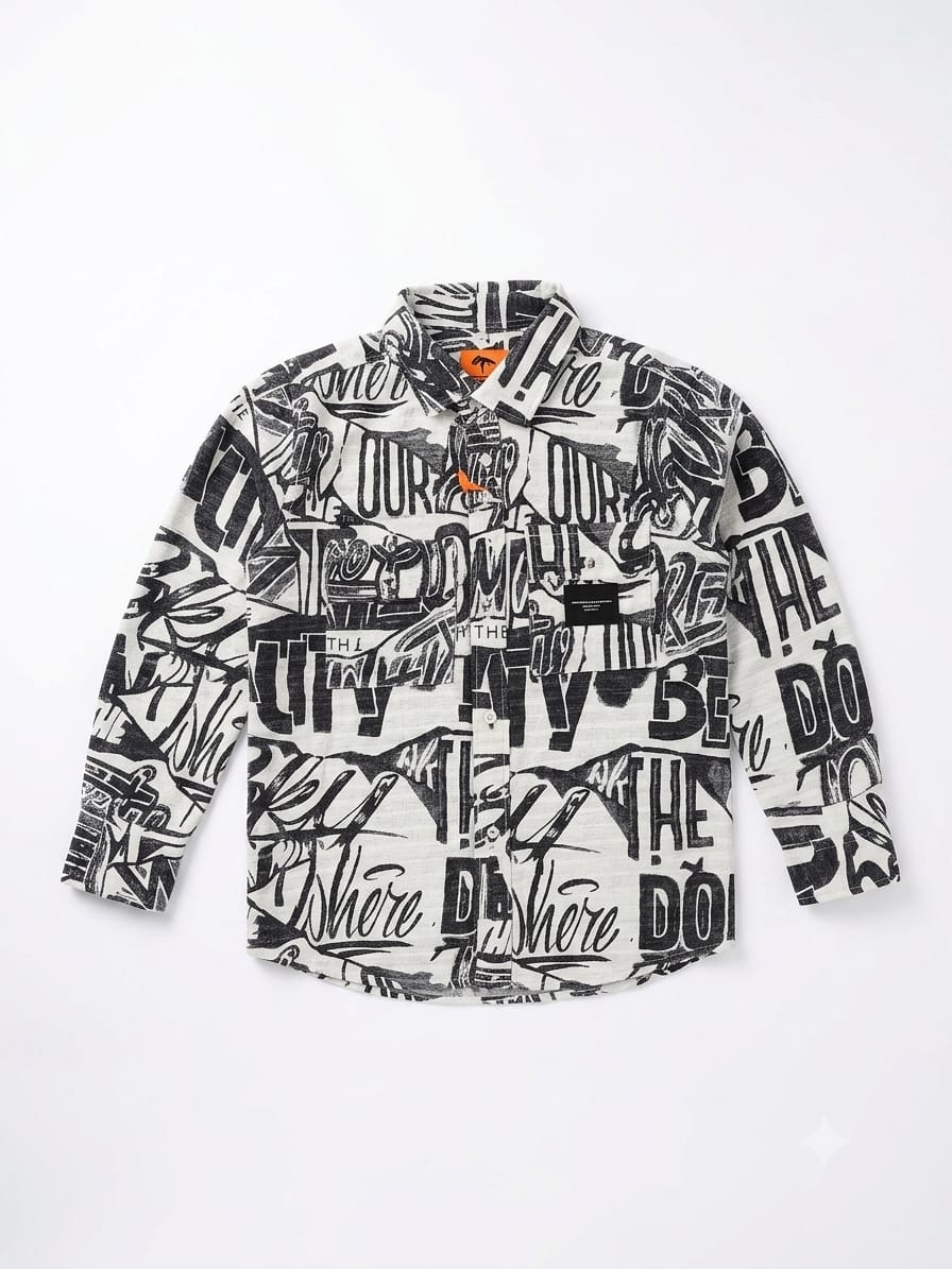 Boys Black & White Graphic Doodle Shirt