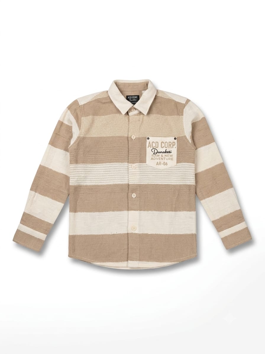 Boys Cream & Beige Broad Striped Shirt