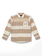 Boys Cream & Beige Broad Striped Shirt