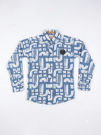 Boys Blue & White Geometric Printed Shirt
