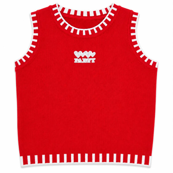 RED SLEEVELESS KNIT TANK TOP