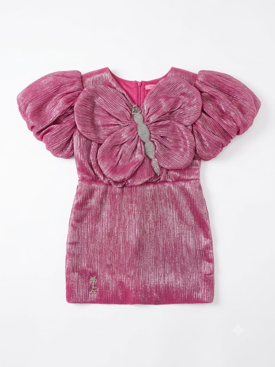 PINK PLISSE MIDI BUTTERFLY DESIGN