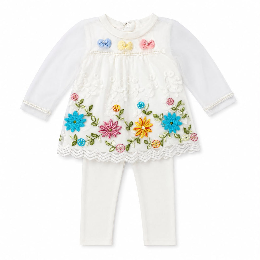WHITE FLORAL EMBROIDERED 2 PIECE SET