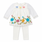 WHITE FLORAL EMBROIDERED 2 PIECE SET