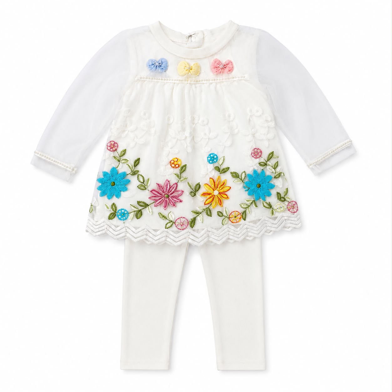 WHITE FLORAL EMBROIDERED 2 PIECE SET