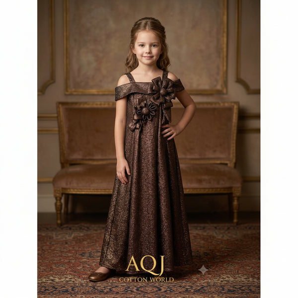 GIRLS'SHIMMER OFF SHOULDER PARTY GOWN