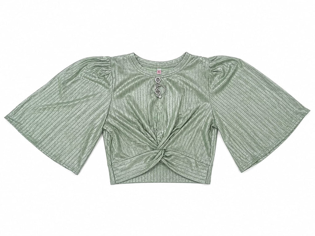 Olive Green Floral Embroidered Girls Sleeveless Top