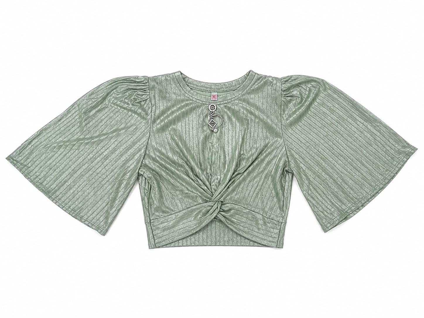 Olive Green Floral Embroidered Girls Sleeveless Top
