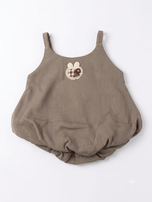 Beige Ribbed Sleeveless Baby Romper