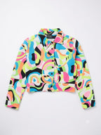 Multicolor Abstract Print Girls Crop Shirt