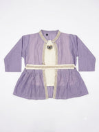 Lavender Long Sleeve Girls Frock with Belt
