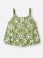 Green Floral Embroidered Sleeveless Bubble Top