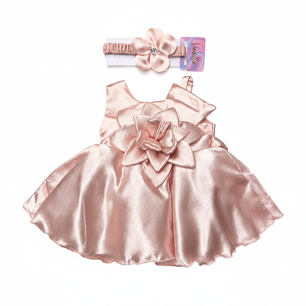 GIRLS PEACH FLOWER PARTYWEAR FROCK