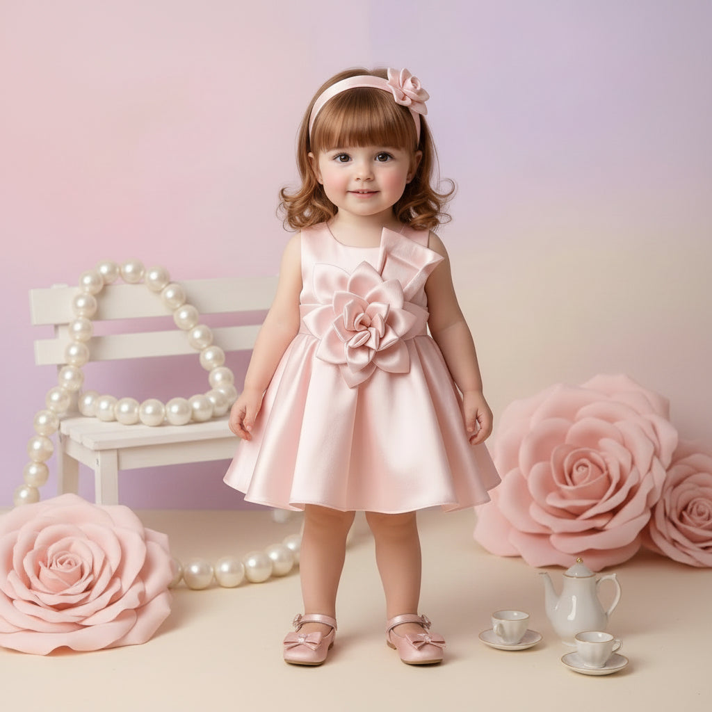 GIRLS PEACH FLOWER PARTYWEAR FROCK