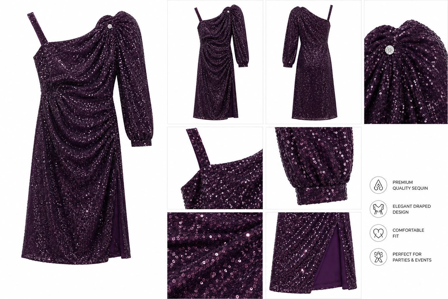 This black Speechless Girls' one-shoulder sequin party dress