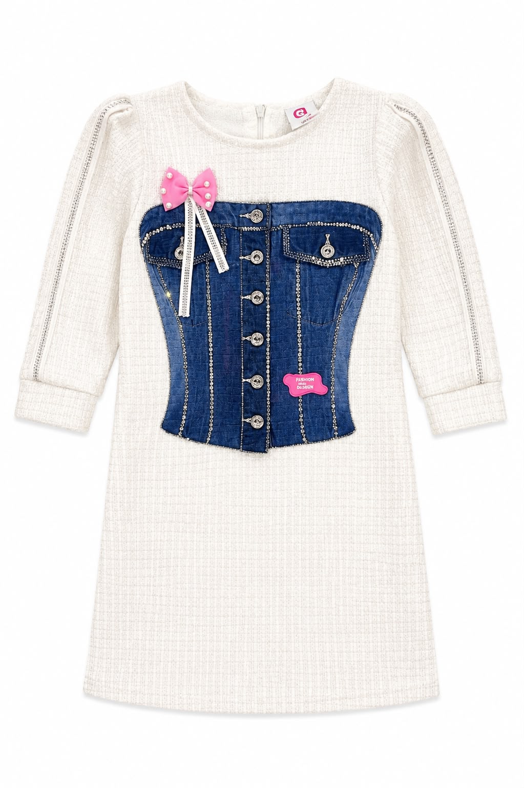 PARTYWEAR WHITE MIDDY WITH CUTE DENIM PATCH