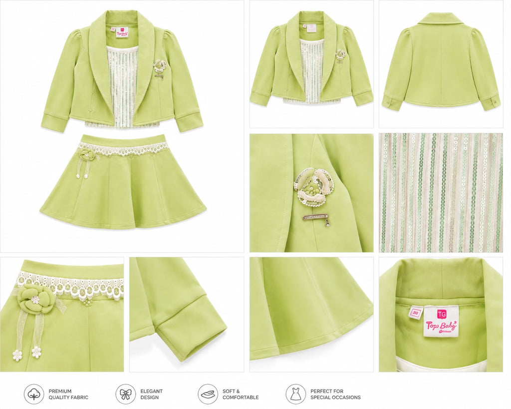 Girls Lime Green  jacket pleated cord set