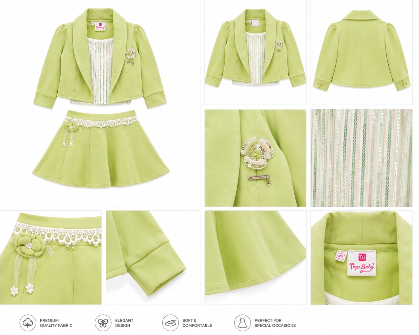 Girls Lime Green  jacket pleated cord set