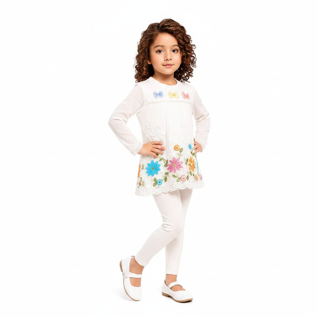 WHITE FLORAL EMBROIDERED 2 PIECE SET