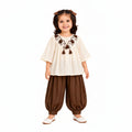 CREAM & OFF WHITE TOP ADORNED WITH DARK BROWN FLORAL WORK