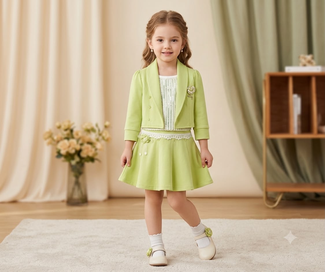 Girls Lime Green  jacket pleated cord set