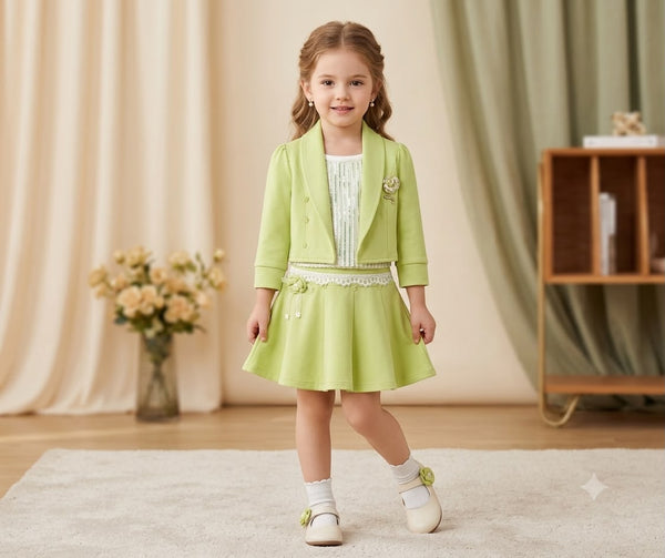 Girls Lime Green  jacket pleated cord set