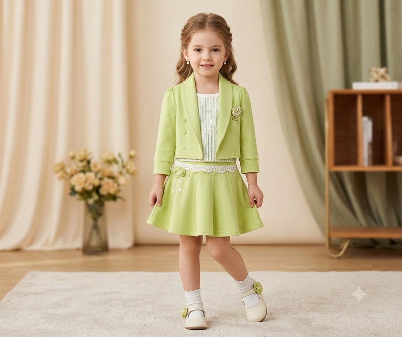 Girls Lime Green  jacket pleated cord set
