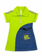 GREEN WITH DENIM LOOK MIDDY