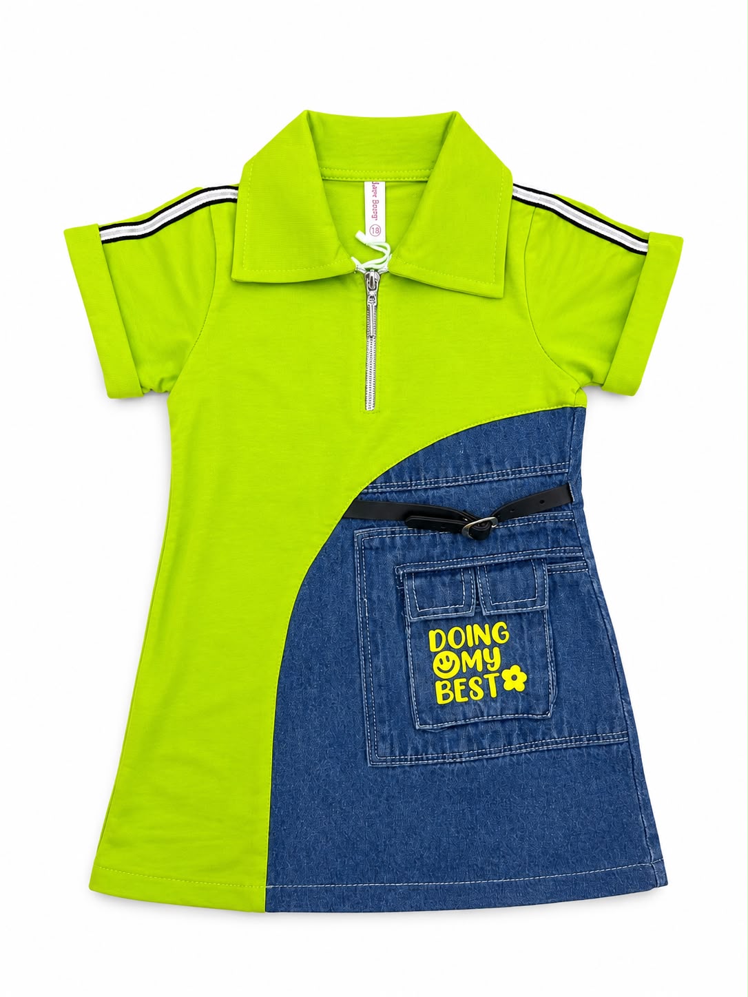 GREEN WITH DENIM LOOK MIDDY