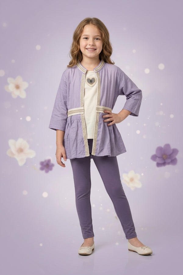 Lavender Long Sleeve Girls Frock with Belt