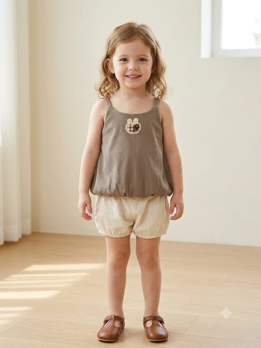 Beige Ribbed Sleeveless Baby Romper