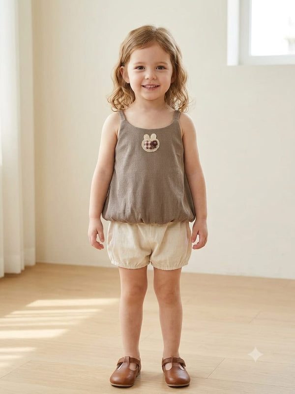 Beige Ribbed Sleeveless Baby Romper