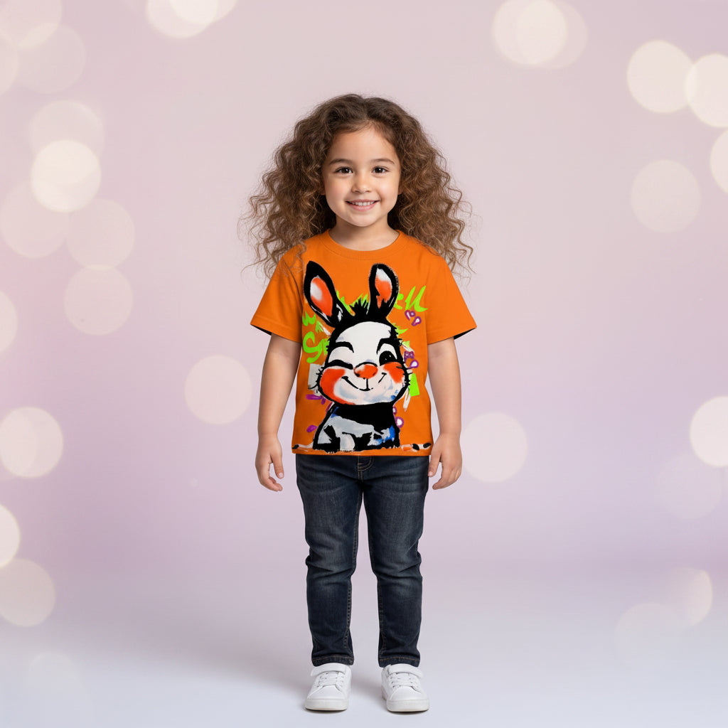 Orange Cartoon Graphic Kids Half Sleeve T-Shirt