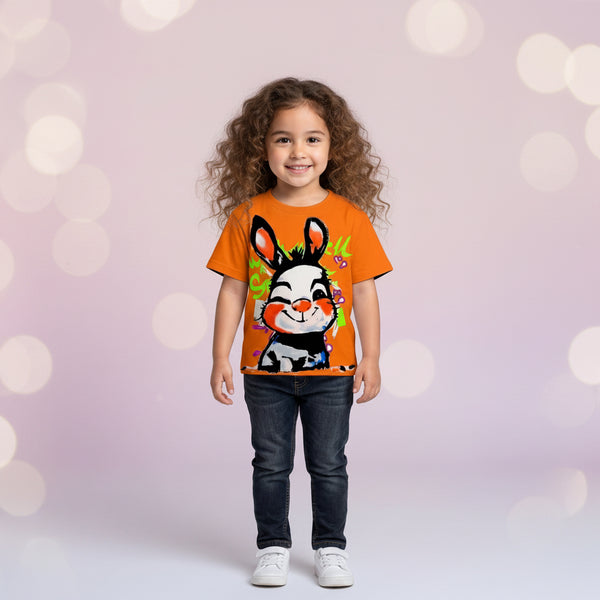 Orange Cartoon Graphic Kids Half Sleeve T-Shirt