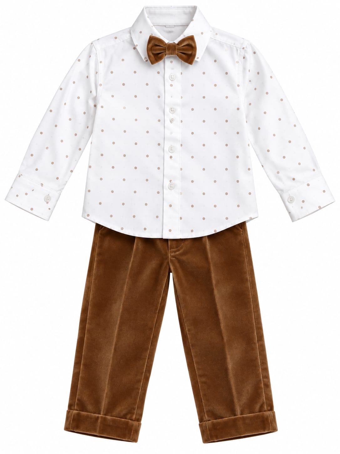 Premium Boys Brown Velvet Tuxedo Suit Set with Black Shawl Collar & Bow Tie