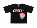Black "CRAZY!" Girls T-Shirt with Mini Cap Pouch