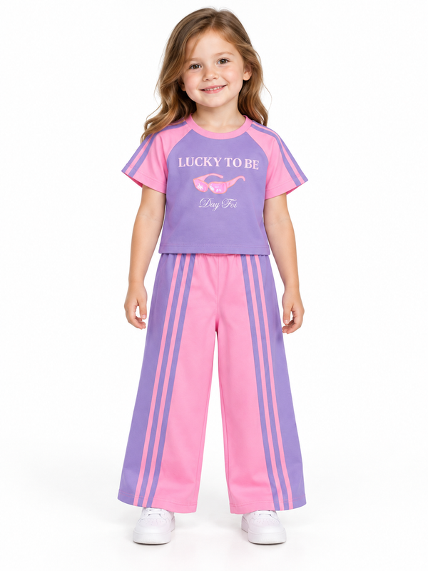 Girls Cute Graphic T-Shirt & Flared Lounge Co-rds Set