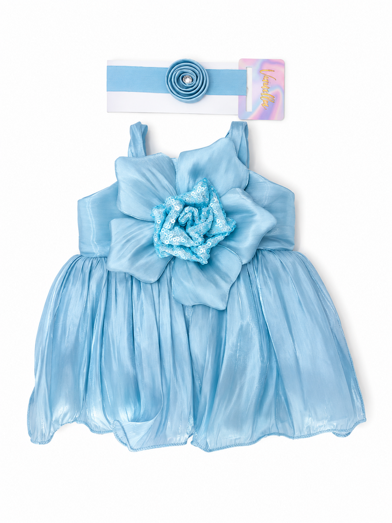 Baby Girls Blue Layered Floral Party Frock
