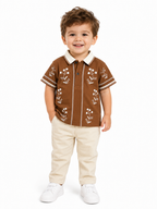 Boys' Brown Embroidered-Style Party Wear Polo T-Shirt