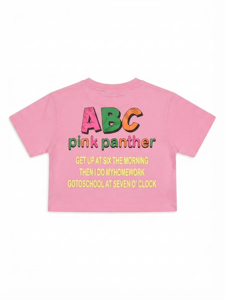 Pink Graphic Print Girls Crop T-Shirt