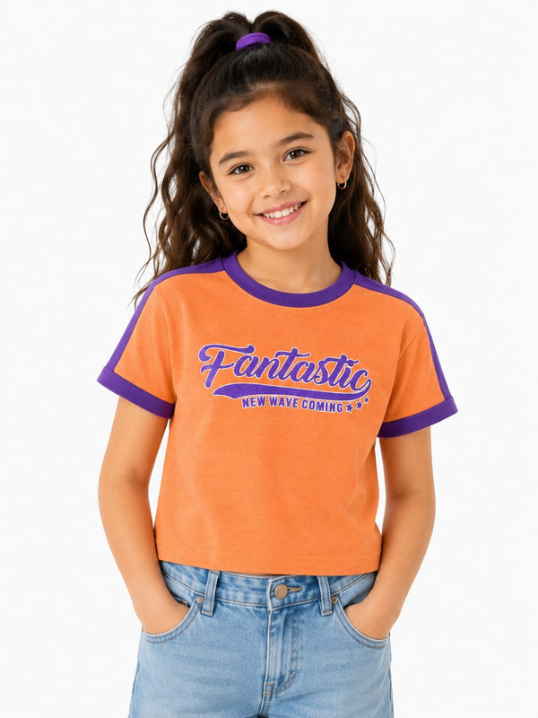 Girls Orange & Purple Graphic T-Shirt