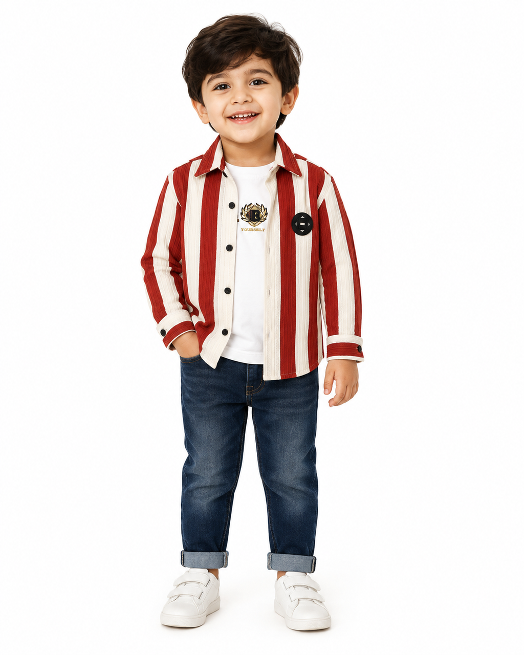Boys White & Orange Vertical Striped Shirt