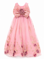 Girls Pink Sleeveless Floral Mesh Gown / Party Dress