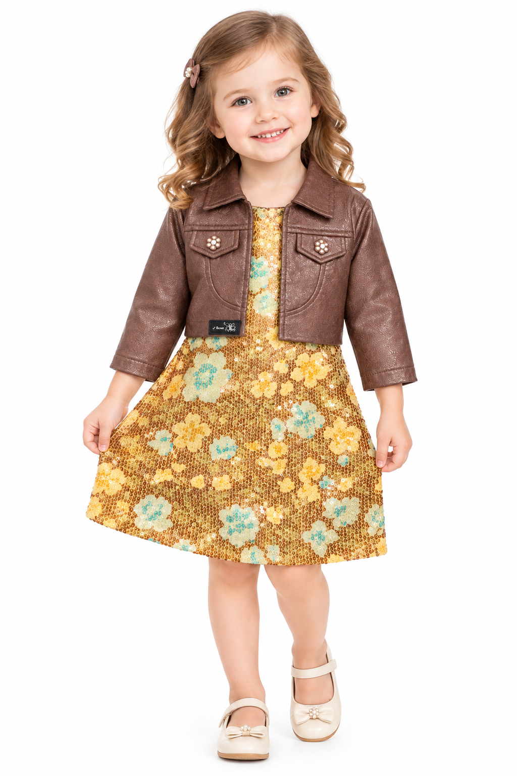 Brown Sequins Party Dress Set
