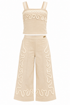 Girls Beige Embroidered Co-Ord Set with Sleeveless Top and Wide Leg Pants – Stylish Designer 2-Piece Party Wear Outfit