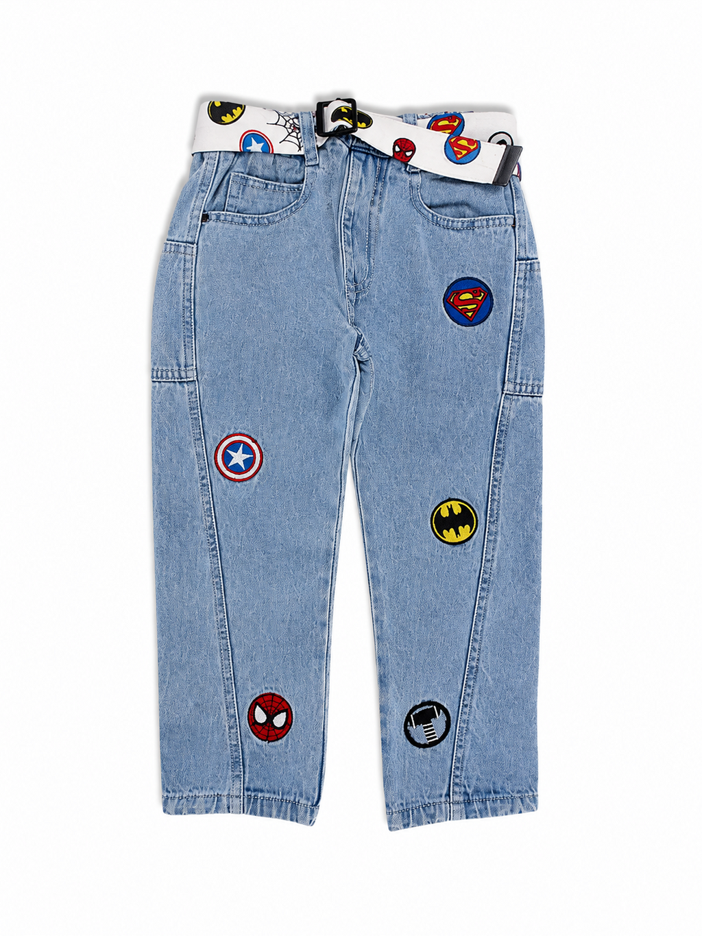 Boys Blue Marvel Patchwork Straight Fit Jeans